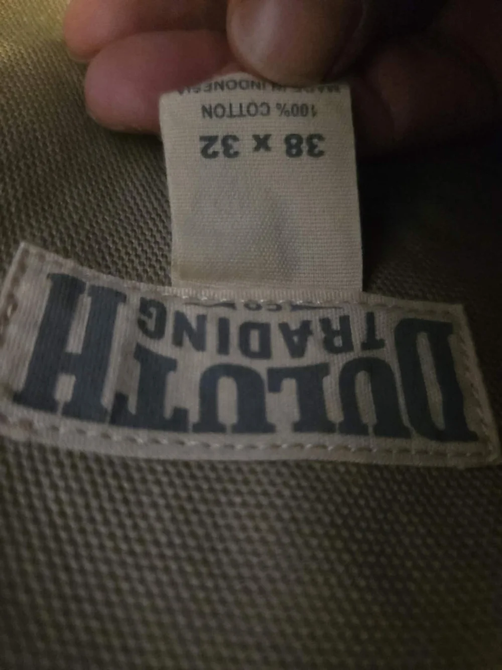Duluth Trading Co. Tan/Natural Fire Hose 5-Pocket Jeans Tag